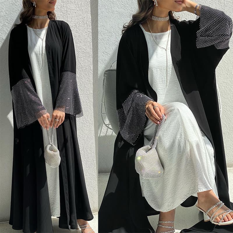 MQ085 Cross-Border E-commerce Women's Stretchy Rhinestone Patch Cardigan New Fashion Long Dress Outerwear