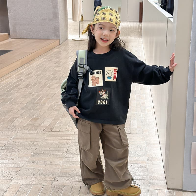 Aimobaibei Children Korean Style Dog Hip Hop Black Cool Cartoon Sweatshirt Baby Versatile Round Neck Long Sleeve Top