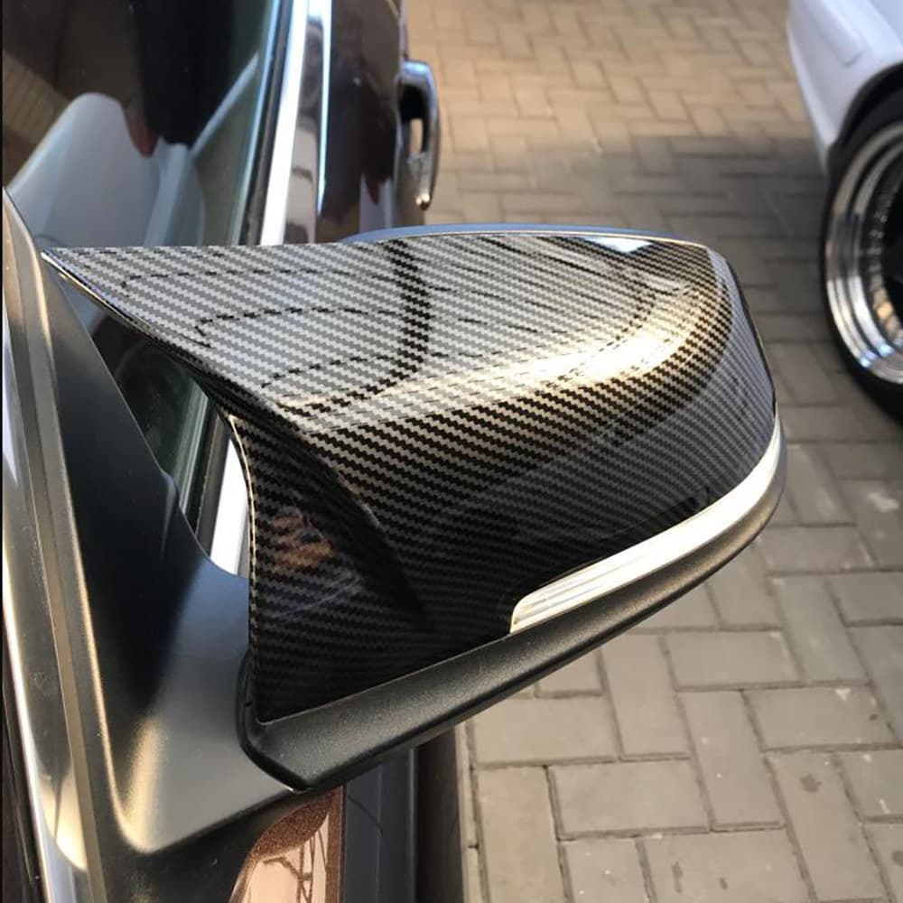 For BMW 1 2 3 4 Series M2 F30 F32 M Modified M3 Carbon Fiber Texture Rearview Mirror Cover Horn AN Style Cap