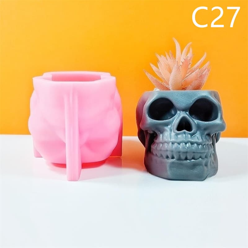 TikTok Trending Skull Flower Pot Silicone Mold Succulent Plant Decoration Candle Holder Resin DIY Creative C27