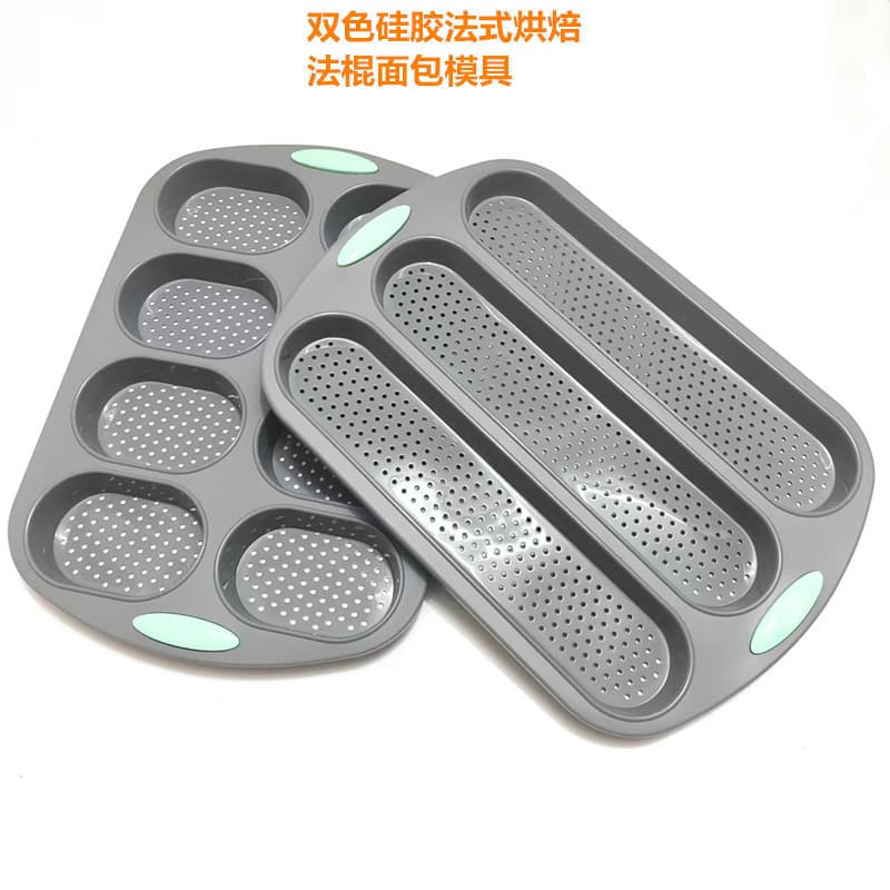 Two-Color Silicone French Bread Baking Mold, Baguette Hamburger 3-Groove 8-Hole Bread Baking Pan Oven Mold