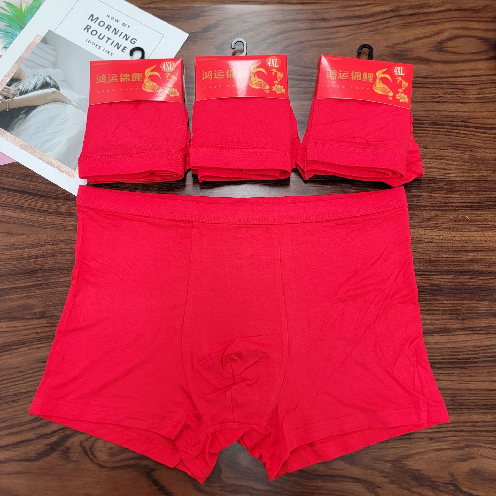 Cardboard solid color bamboo fiber men's boxer briefs Modal men's boxers bright red zodiac year plus size
