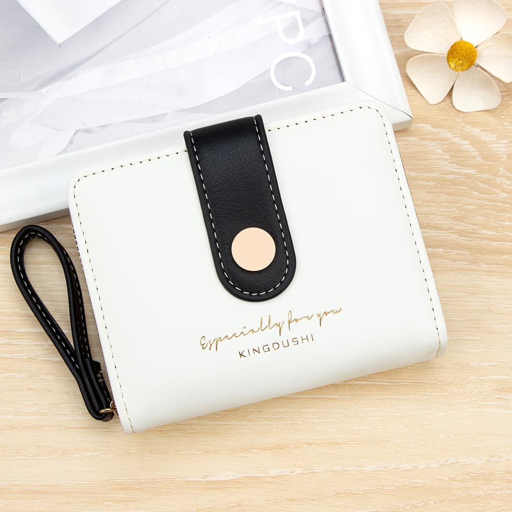 New women's short wallet, simple Japanese wallet, foldable student wallet, cute small coin purse with many card slots
