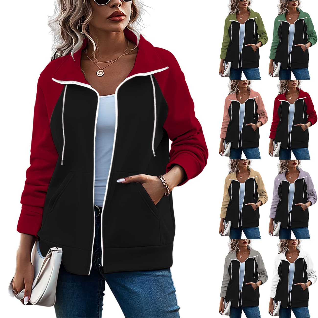2022 Fall/Winter New Arrival Foreign Trade Europe and USA Women's Amazon Independent Station Cardigan Color Block Sweater Loose Coat In Stock