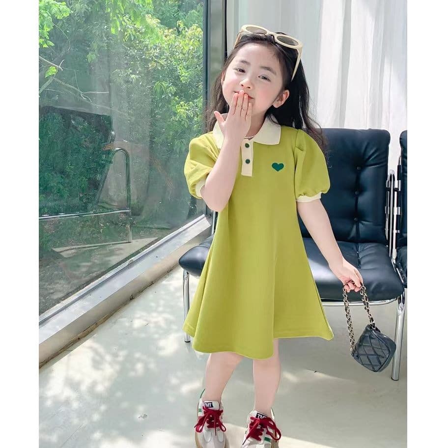 Girls Summer Princess Dress with POLO Collar, Bubble Sleeve, Lightweight Princess Dress