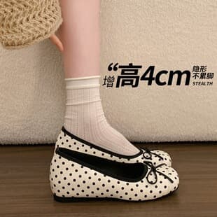 4CM Height Increase Sweet Style Polka Dot Bow Mary Jane Shoes Women 2026 New Versatile Shallow Mouth Flats