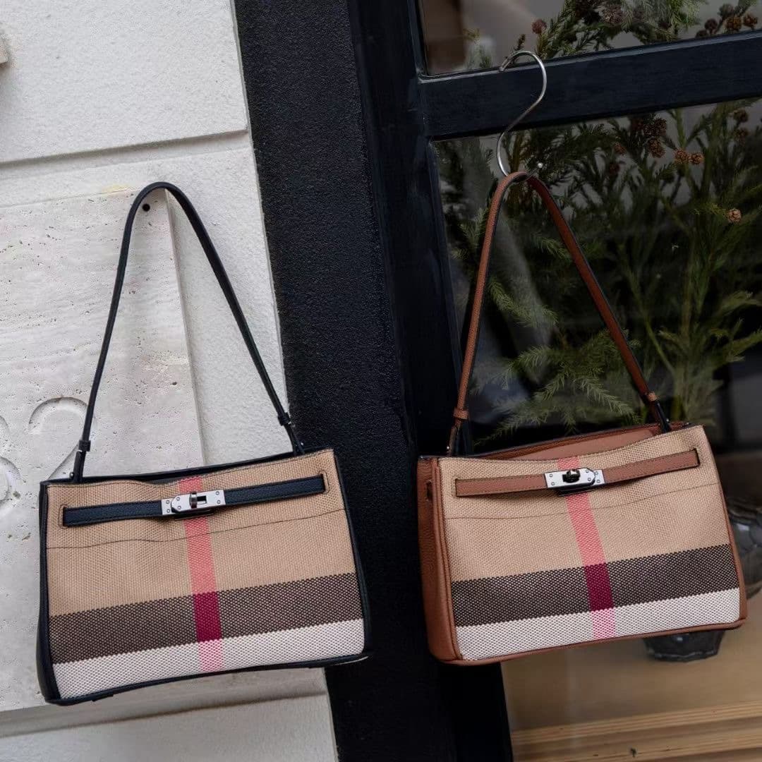 Light luxury bag 2026 new style fashionable leather plaid large capacity shoulder bag high-end handbag women's tote bag