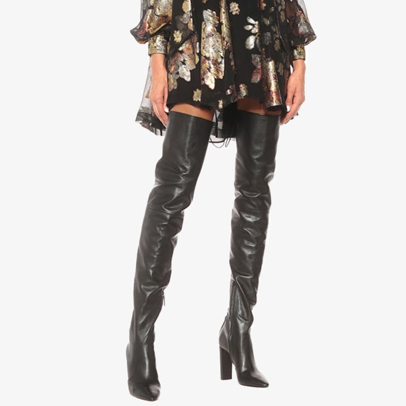 Autumn Winter Over-the-Knee Lace-Up Slim Thigh Boots Women's Export Large Size Chunky Heel High Heel Black Over-the-Knee Boots