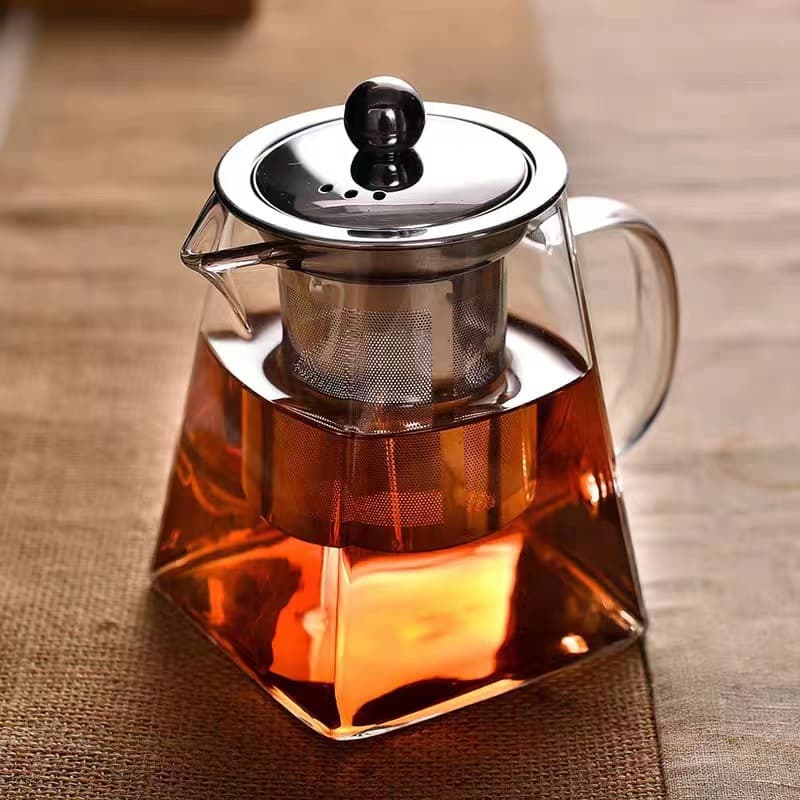 High-end glass teapot for home use with strainer and tea sea, square and round design, high borosilicate glass fair cup.