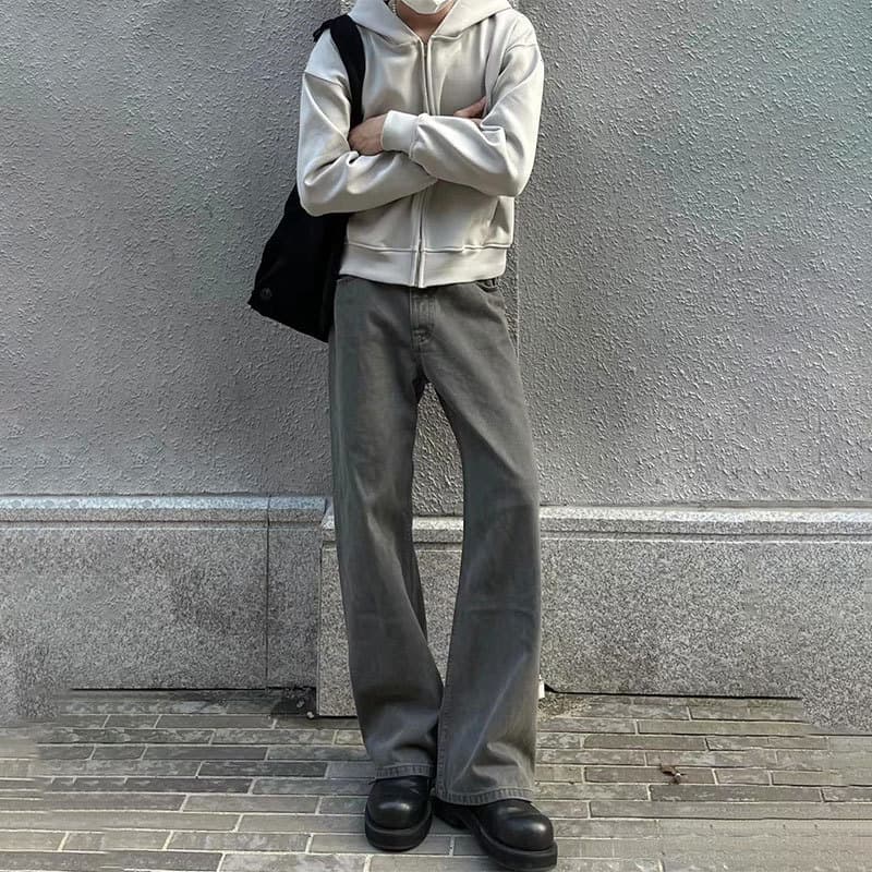 American vintage cleanfit height-enhancing micro-flare jeans men's trendy brand loose slim casual pants unisex