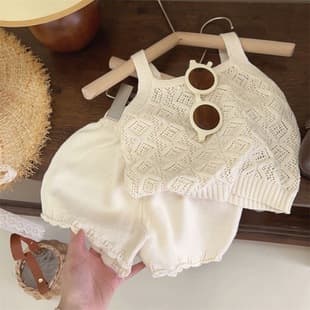 Korean Style Girls Summer Knit Camisole and Shorts Set Thin Fashionable Sleeveless Vest Two-Piece New