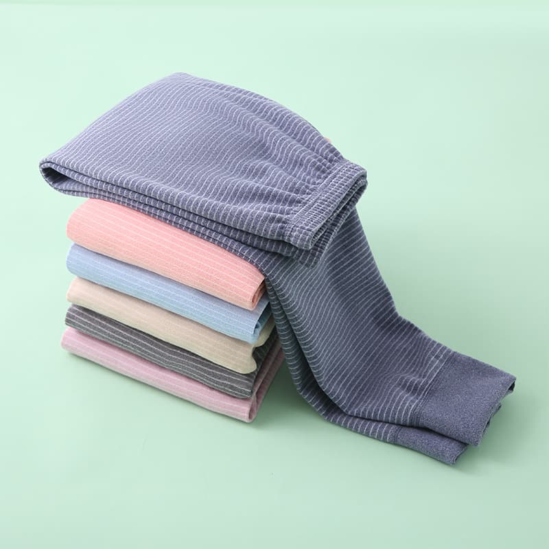 Medium-Large Kids Single Base Layer Cuffed Home Sleep Pants Autumn Pants Children's Winter Striped Double-Sided Brushed Inner Wear Thermal Pants