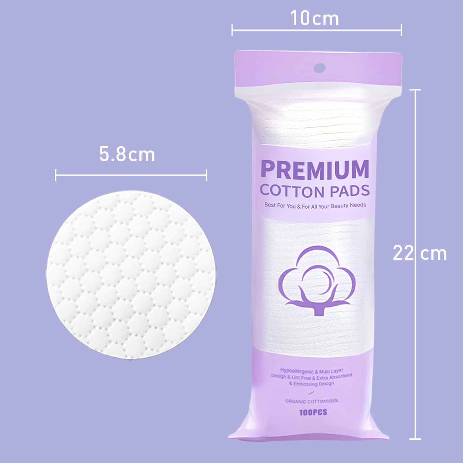 Thick Cotton Pads for Makeup Removal, Lint-Free, Salon Use, 222-Piece Bag