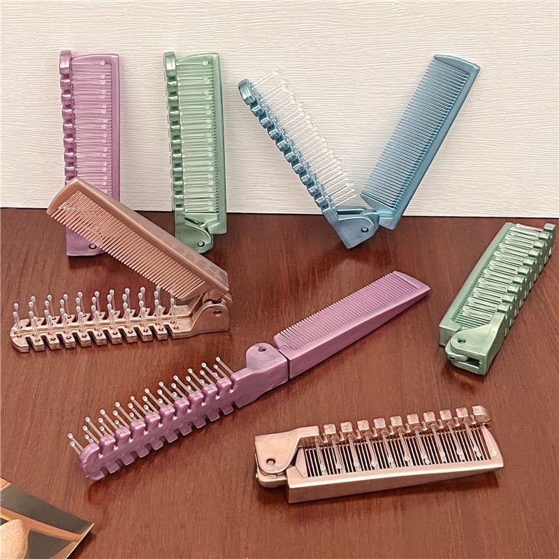 Travel Double-tooth Folding Comb, Pearl Portable Massage Comb, Double-fold Hair Styling Comb Hotel Supplies Wholesale