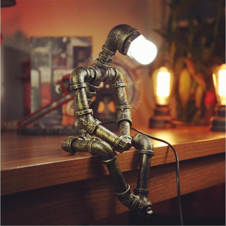 Cross-border American Style Creative Iron Pipe Eye-Caring LED Industrial Retro Coffee Bar Gift Water Pipe Table Lamp