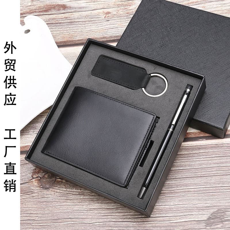 Men's Gift Set Men's Genuine Leather Wallet Set Cowhide Billfold Short Wallet Wholesale Drop Shipping