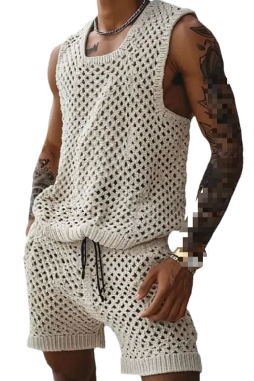 Vest Shorts Set Men's Casual Sleeveless Knit Top Drawstring