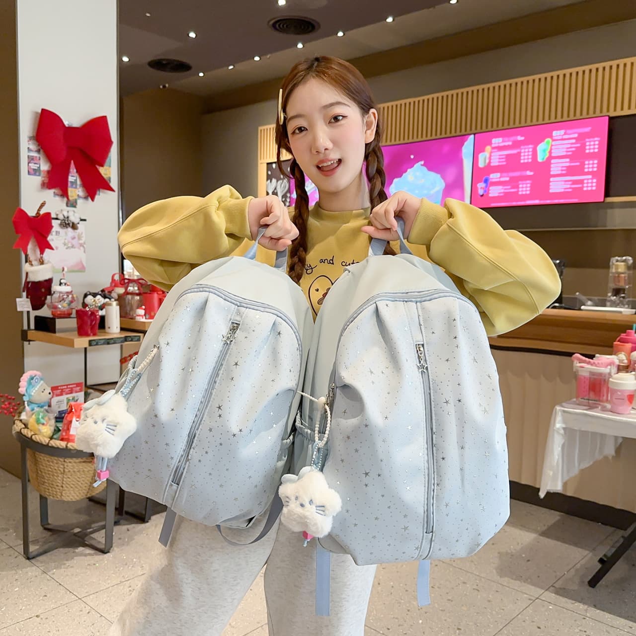 Crossbody Backpack for Girls, Middle School, High School, and College Students, Simple Star Design, High-Aesthetic Ins Style Backpack