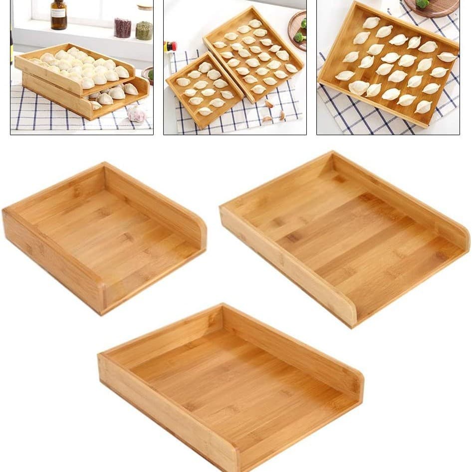 Bamboo Dumpling Tray Solid Wood Storage Tray Home Bamboo Wood Tray Rectangular Wooden Multi-Layer Dumpling Holding Tray