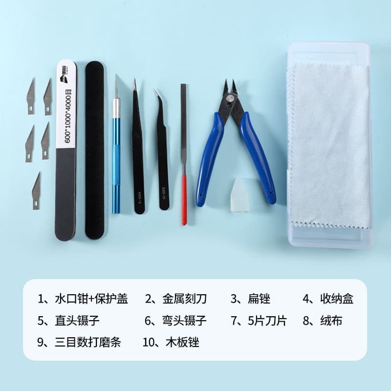 Gundam Model Assembly Tool Set: 3D Printed Model Making Pliers, Tweezers, Glue, Files, Hobby Knife, Sanding Sticks