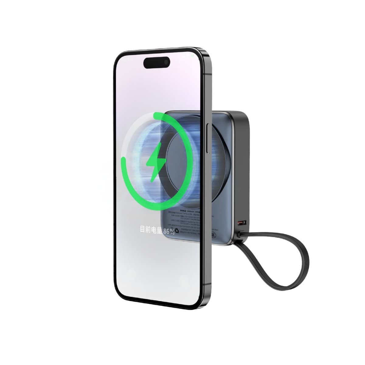 Factory Direct 10000mAh Magnetic Wireless Charger 15W with Built-in Cable Portable Power Bank