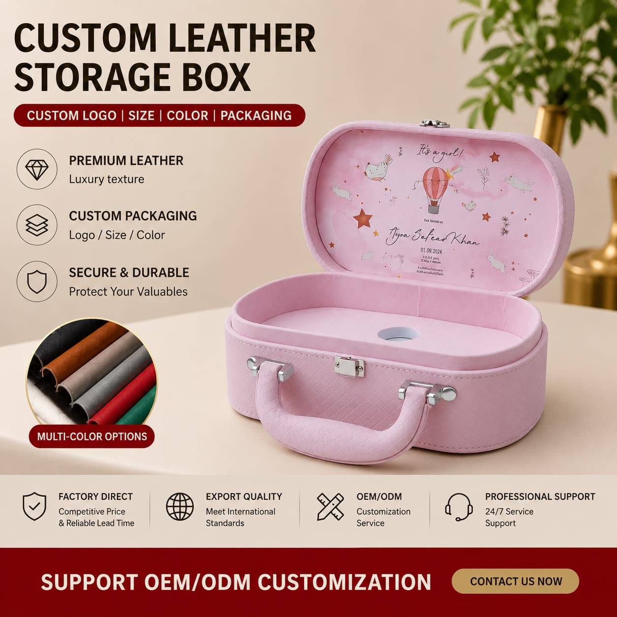 Cross-Border Supply of Pink Diamond-Patterned Gift Boxes, High-End Leather Handbags, Customizable Printed Logo Gift Packaging Boxes