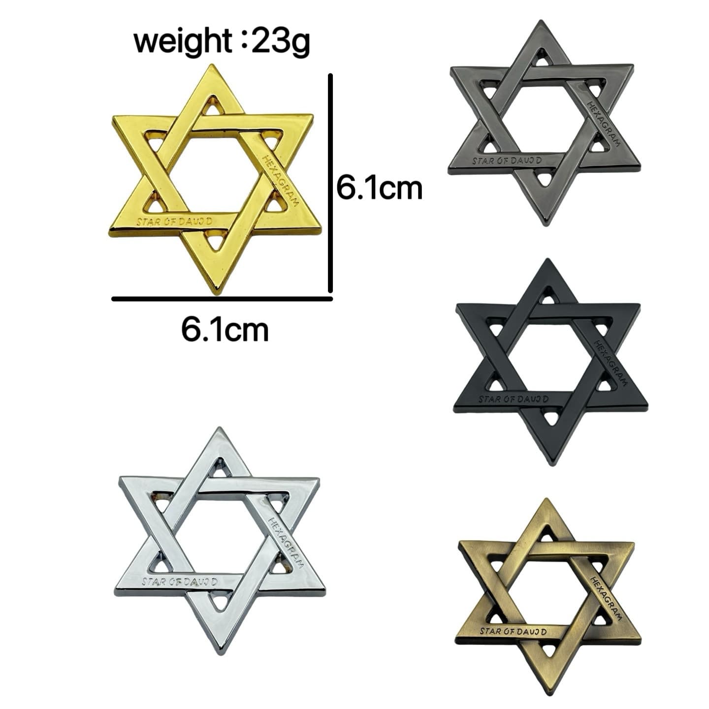 Personalized Metal Solomon Six-Pointed Star Car Emblem Sticker, Car Body Scratch Sticker, Modified Tail Emblem, Side Emblem, Hood Emblem