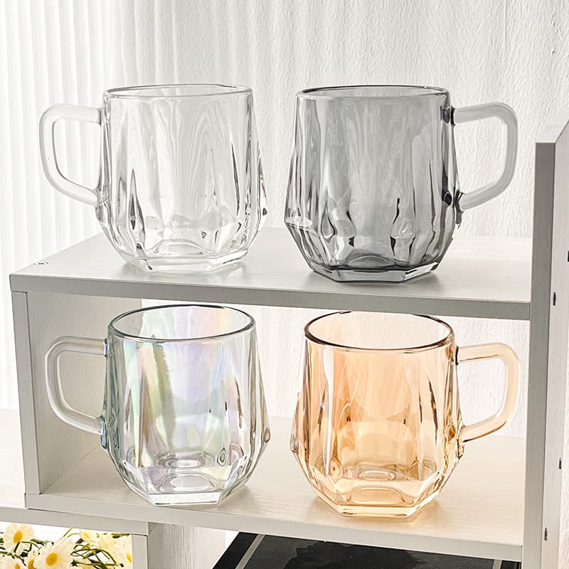 Household High-End Living Room Drinking Cup, Female Milk Ins Style Coffee Cup, High-Value Liuliangjiao Glass Cup with Handle