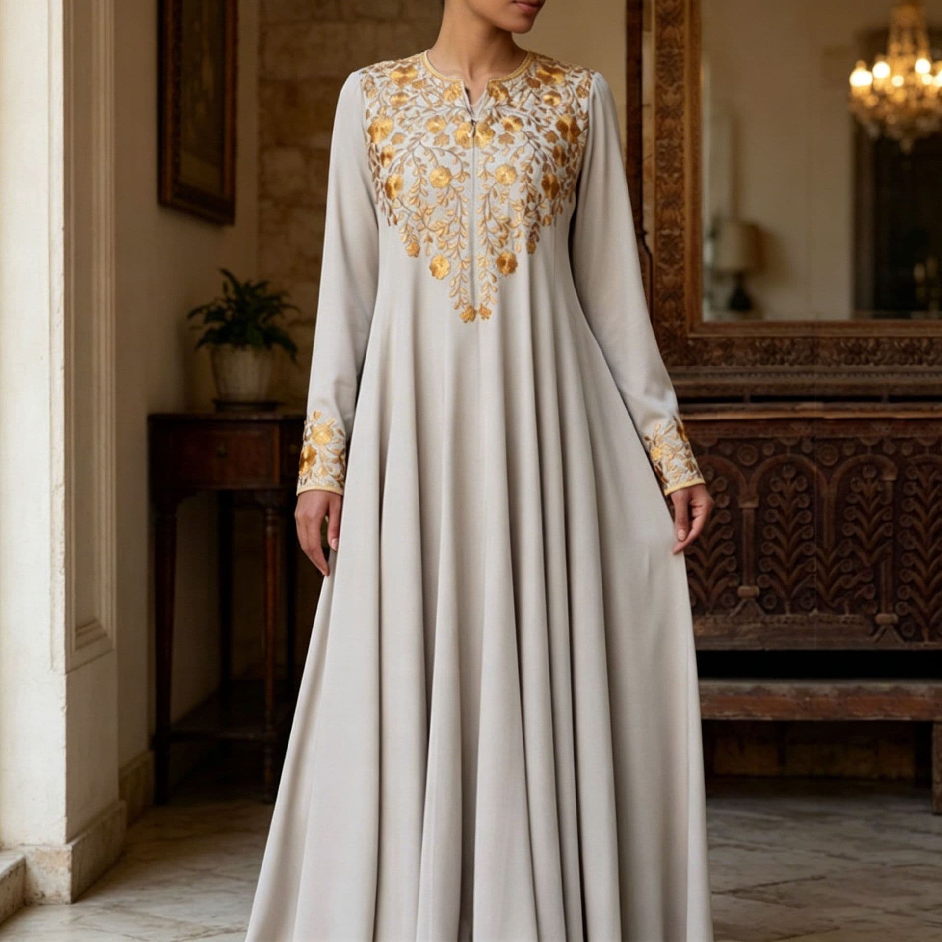 2026 cross-border spring new European and American long dress long-sleeved casual simple elegant style printed fashion long dress