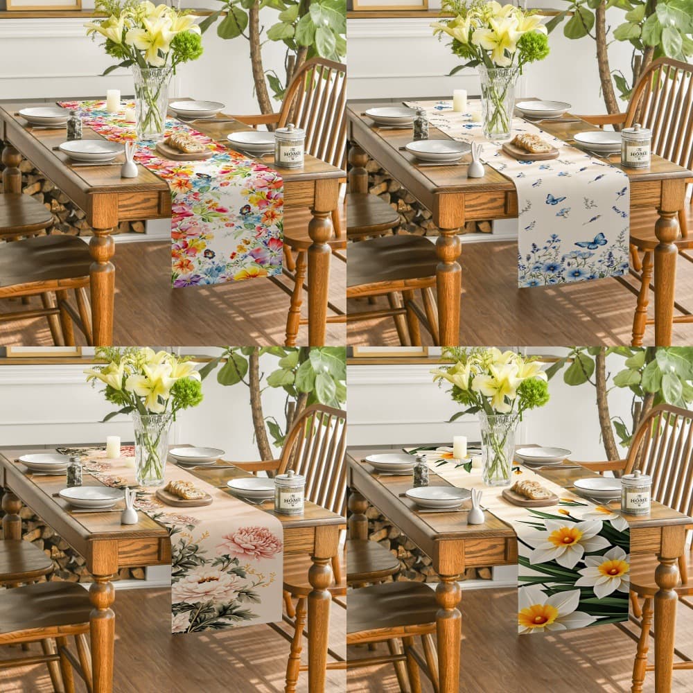Watermelon Watercolor Daisy Garland Table Runner Tulip Hummingbird Dining Table Decoration Housewarming Gift