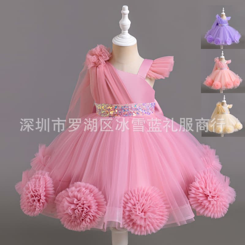 Cross Border in stock Children's Dress Ball Flower Girl Wedding Dress Princess Dress Piano Performance dress Girl Baby Dress