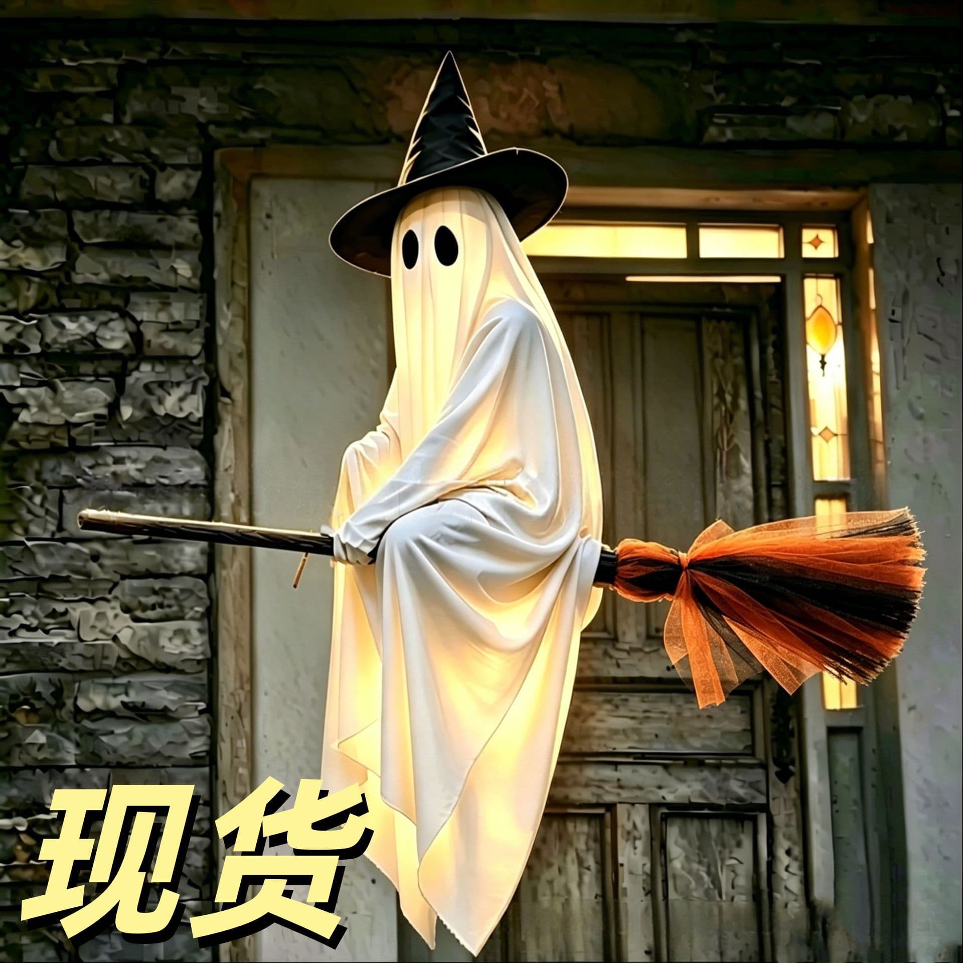 Cross-border creative flying broom ghost hanging pendant Halloween outdoor lawn courtyard haunted house horror atmosphere