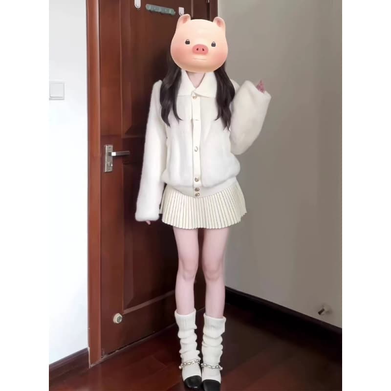2025 Stylish Complete Outfit: Retro-Style Fleece Jacket and Skirt Two-Piece Set for Winter 2025