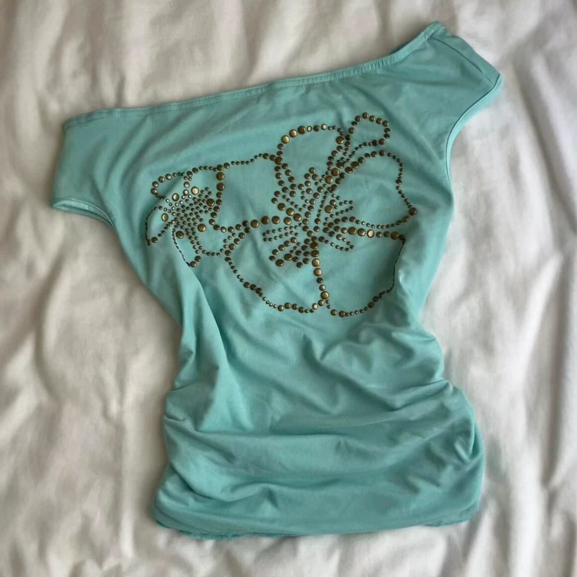 Y2K Millennial Style Hot Girl American Retro Sloping Shoulder Top Hot Diamond Flower Slim Off-Shoulder Short Sleeve Cropped Top