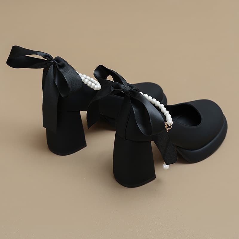 Women's High-Heel Oxford Shoes 2026 Spring/Autumn New Style Platform Chunky Heel Pearl Mary Jane Shoes Wedding Must-Have