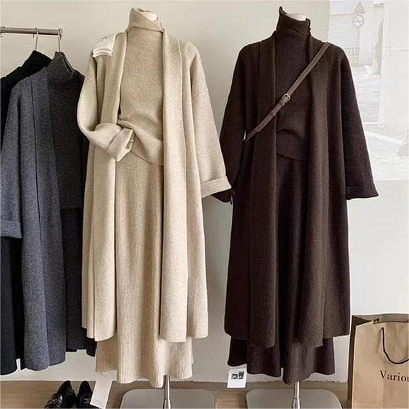 Fashion Women's Knitwear Three-Piece Set, Autumn/Winter New Arrival, Slim Fit Loose Sweater Cardigan and Skirt Set
