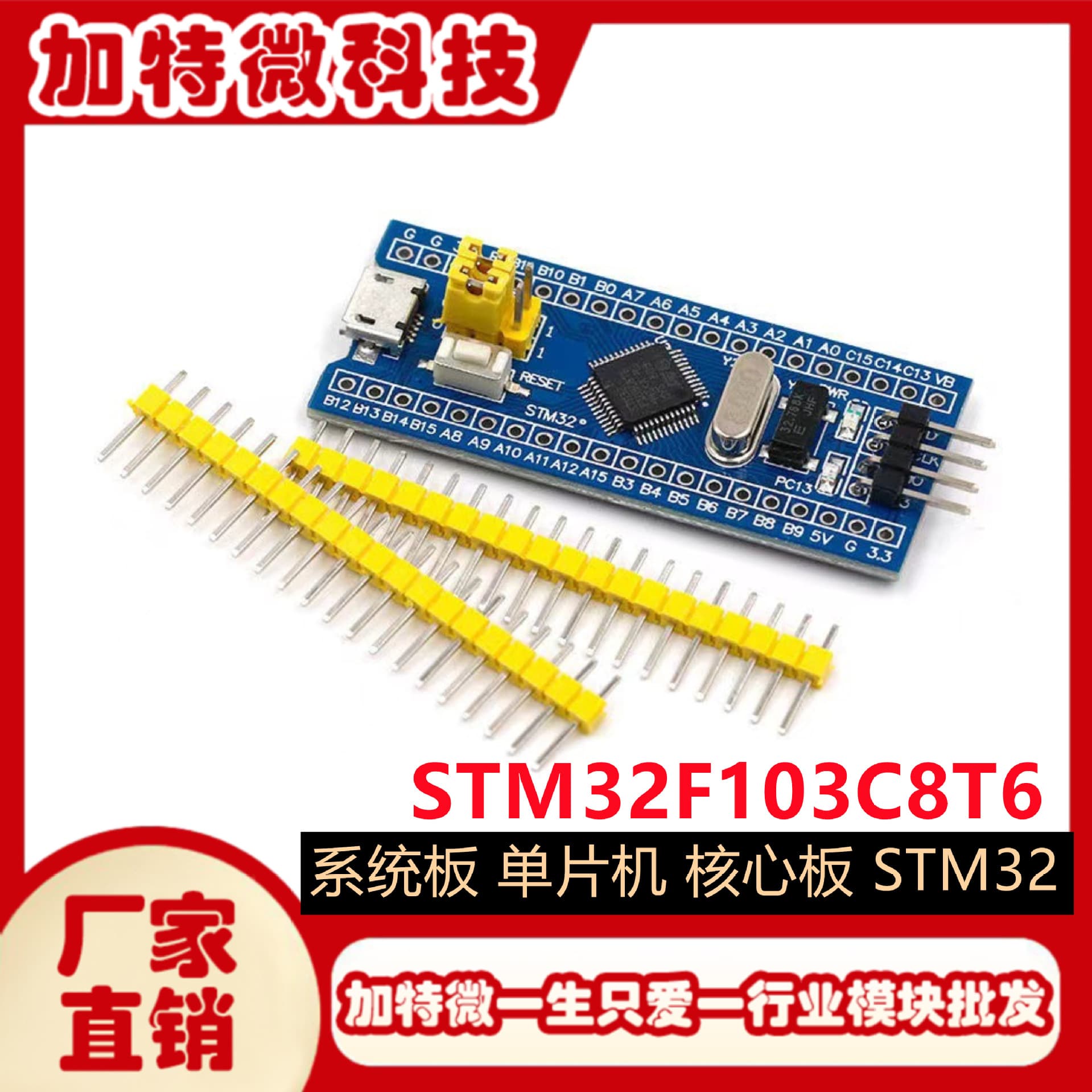 STM32F103C8T6 system board, microcontroller core board, STM32 MICRO TYPE-C interface.