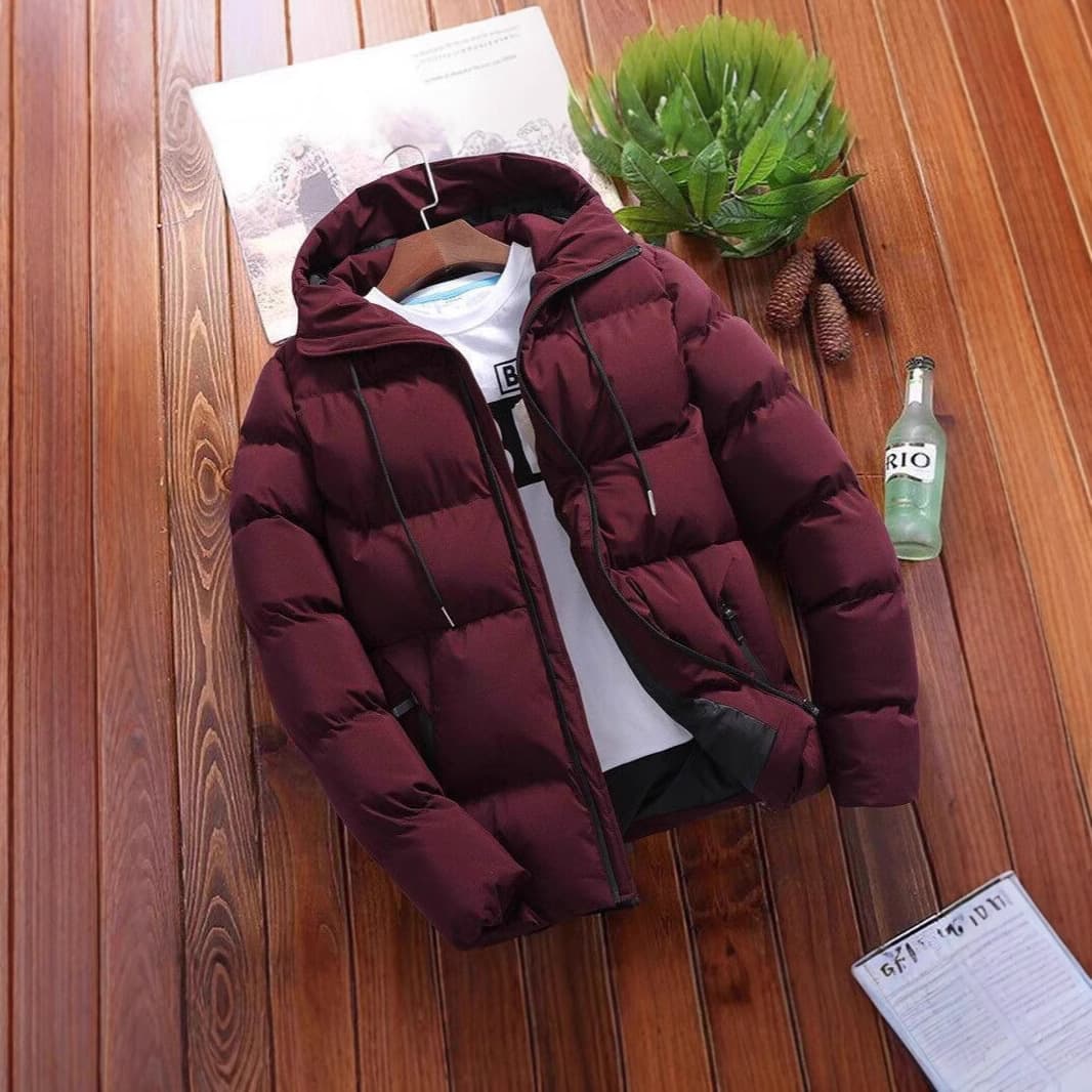 Men's Thickened Autumn Winter Cotton Jacket Hooded Pure Color Casual Outerwear Coat Zipper Design Comfortable Fit Menswear