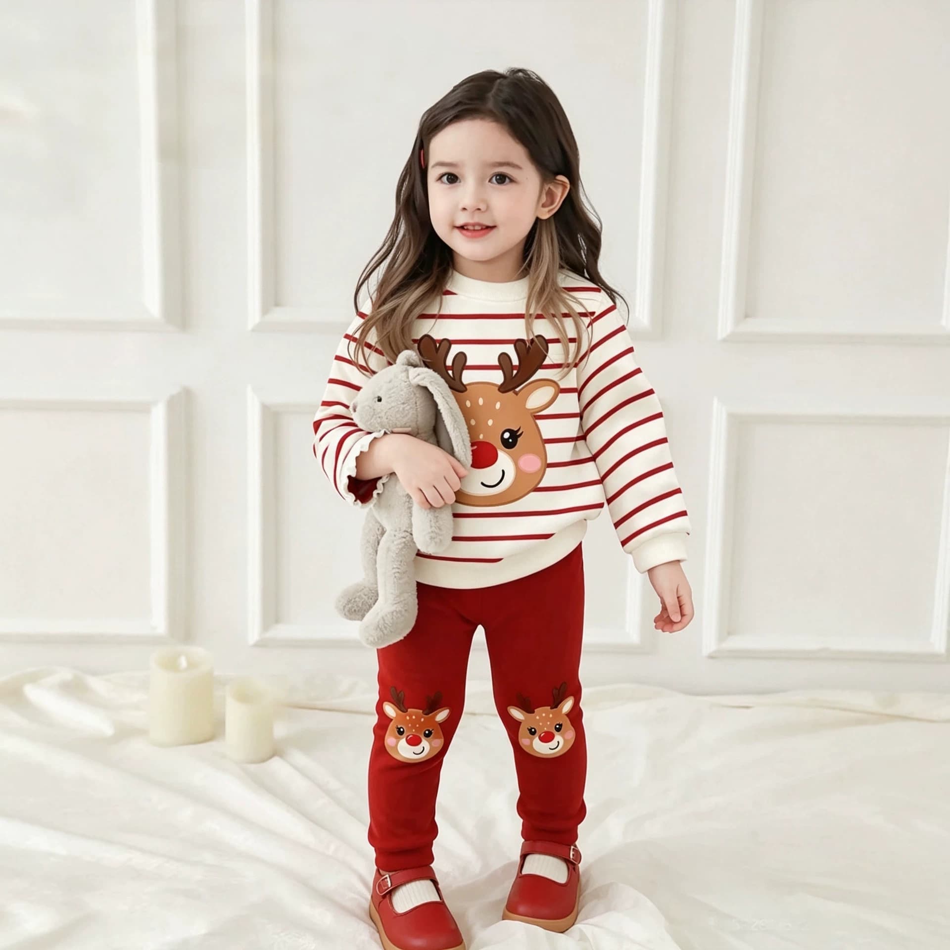 Cross-border Christmas deer girl's suit sweatshirt and trousers 2-piece set Reindeer Kids2PCS girls' suit