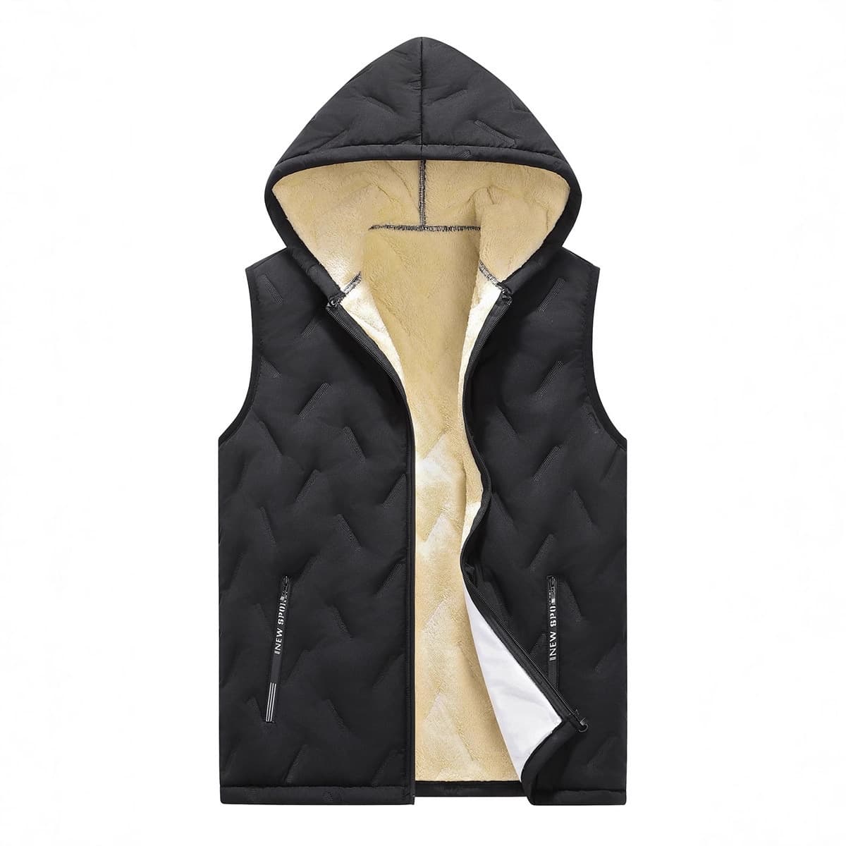 Men's fleece vest, autumn and winter, thickened fleece hooded vest, plus size, casual and warm, cross-border