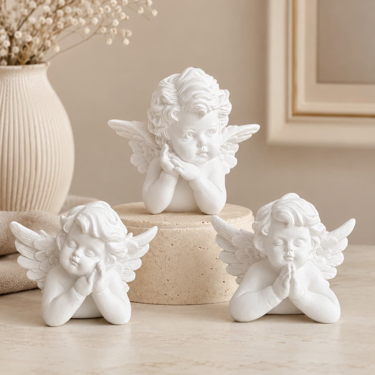 Resin Angel Figurine Praying Little Angel Statue Home Living Room Table Decoration European Style Soft Decor