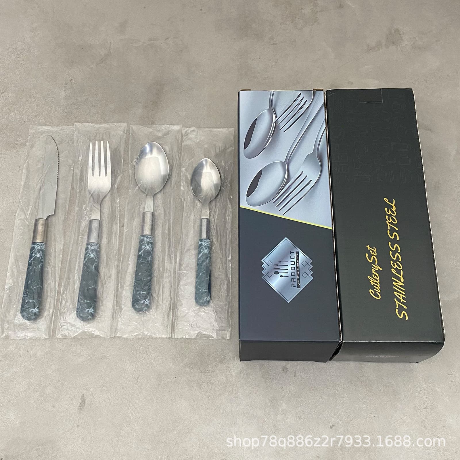 Elegant 410 Stainless Steel Matte Crystal-Look Handle Knife Fork Spoon Western Cutlery Cross-Border Gift 4-Piece Main Set