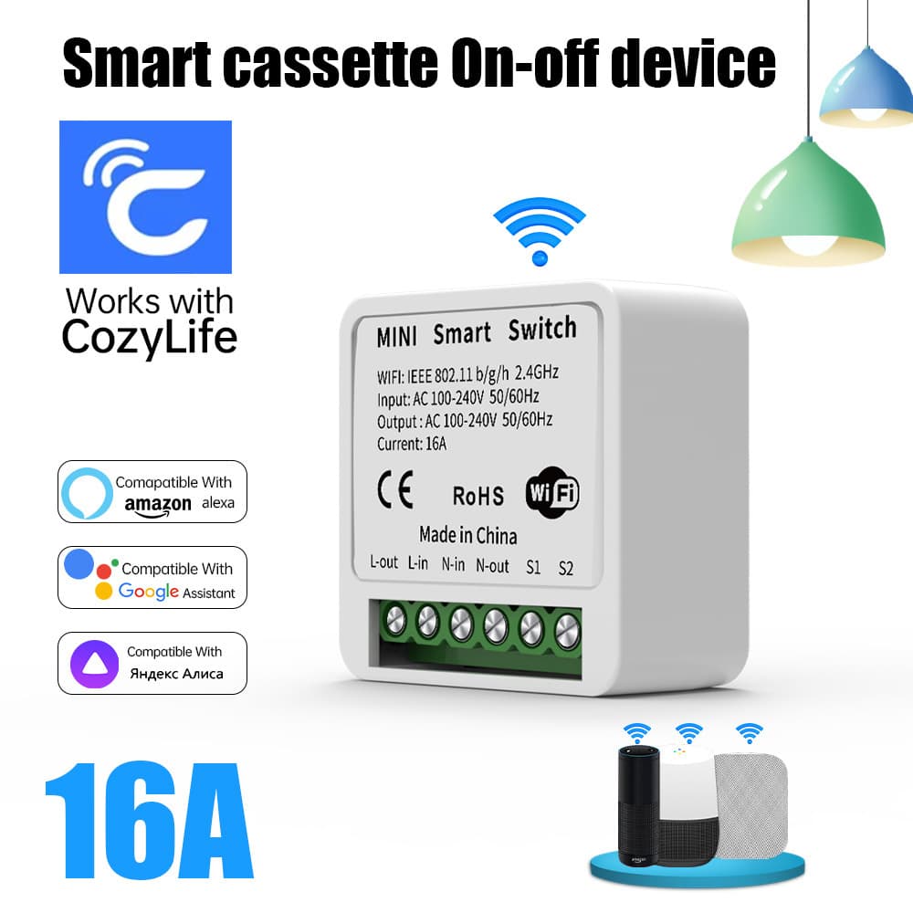 WiFi Mini Smart Switch Hidden Box - Cozylife remote on/off, timer APP control, cross-border compatible.