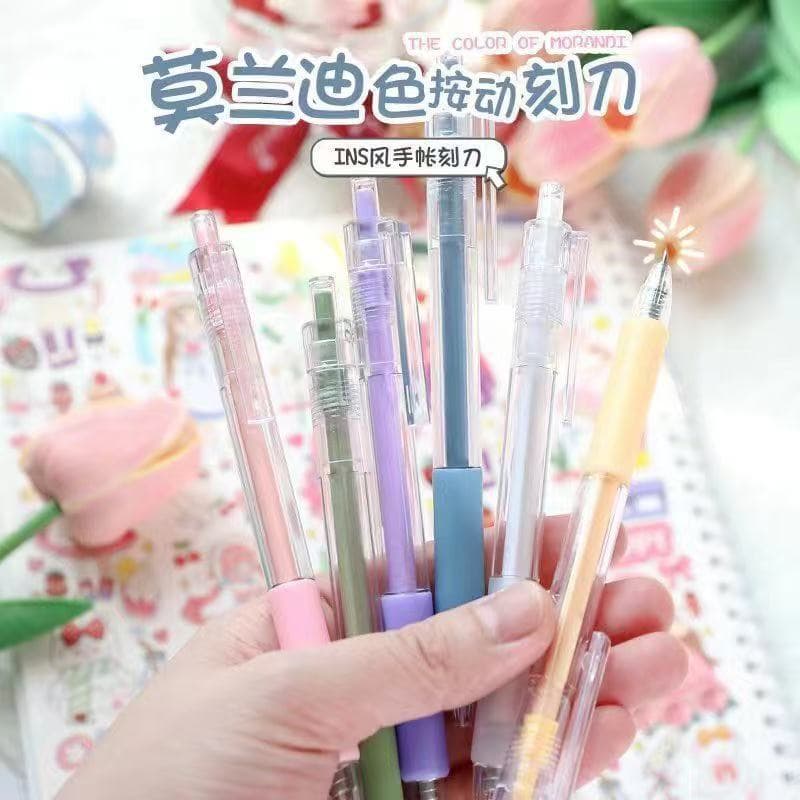 Morandi Push-Type Utility Knife Ins High-Aesthetic Simple Student Scrapbooking Paper Cutter Engraving Knife with Girly Heart Design