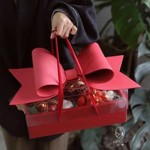 Bow Flower Box Transparent Fruit Fresh Flower Gift Box Christmas Teacher's Day Rose Box Handheld Flower Cake Box