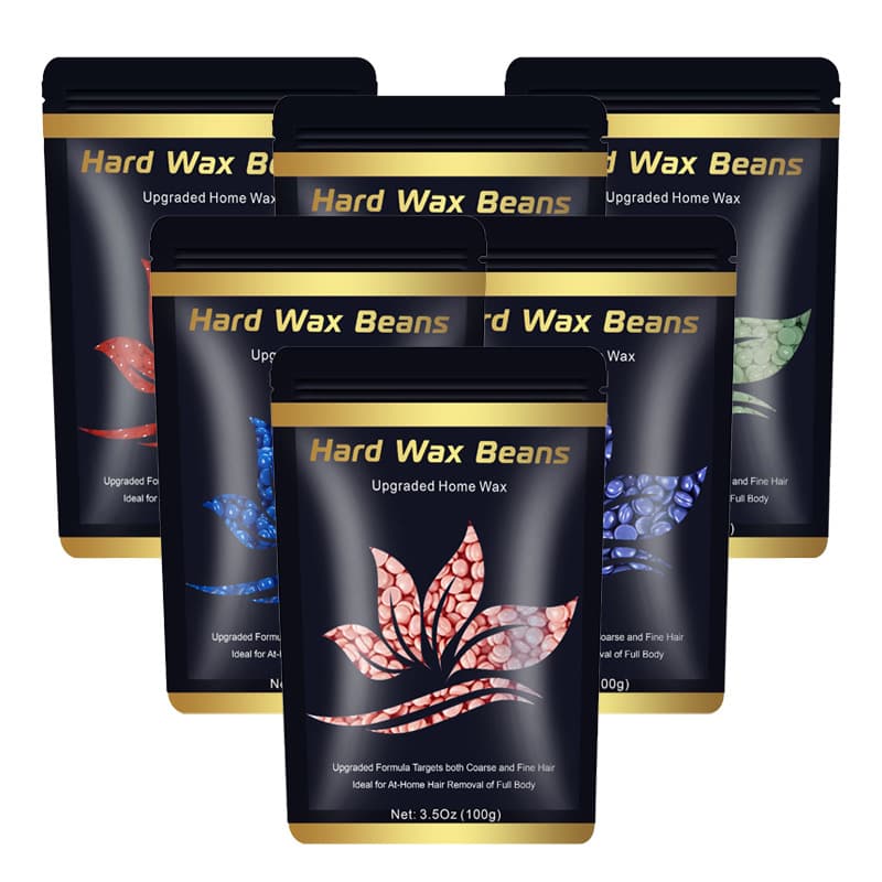 Solid wax beans for hair removal, hard beeswax, leaf packaging, deep hair removal, 10 colors available, best-selling in beauty salons.