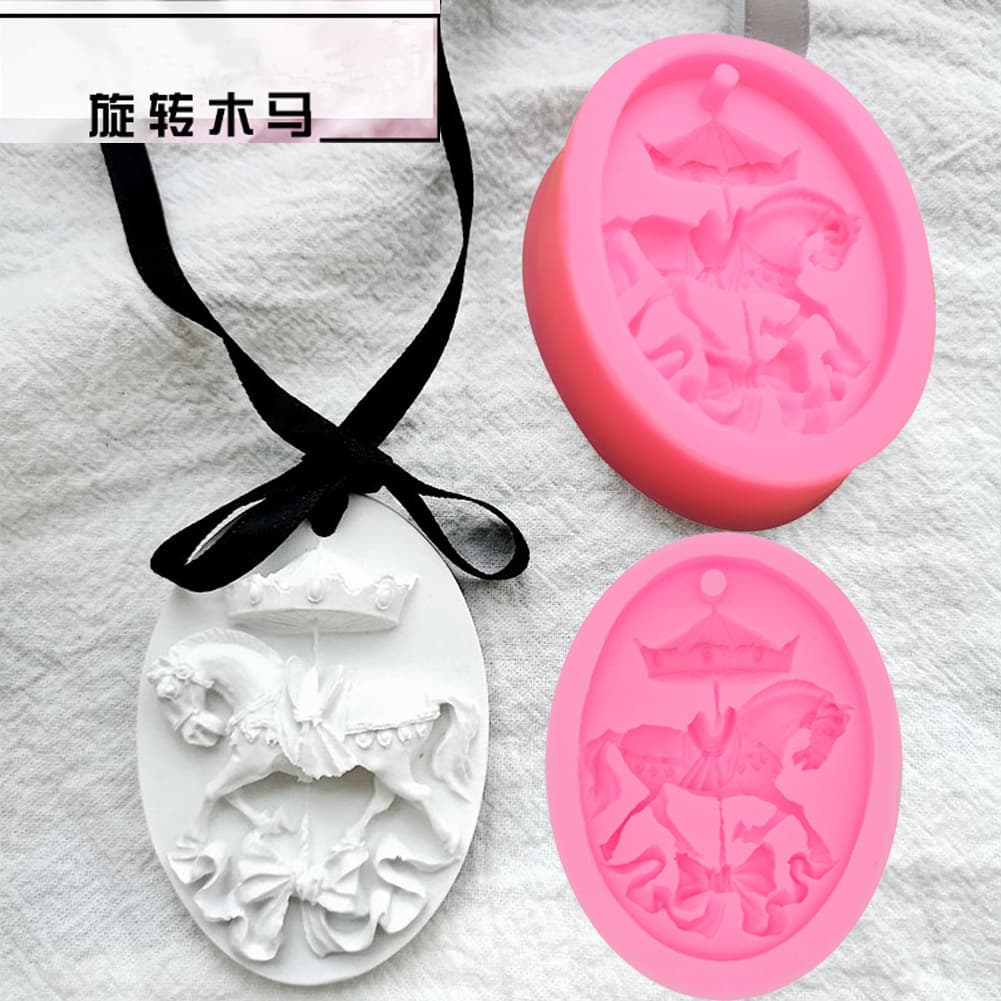 Carousel Fondant Chocolate Silicone Mold DIY with Hole Hanging Plaster Aromatherapy Wax Scented Tag Unicorn