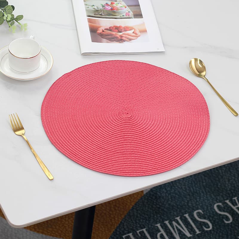 New Round Solid Color Minimalist PP Woven Placemats, Heat Insulation Non-slip Washable Eco-friendly Dining Mats Woven Pads