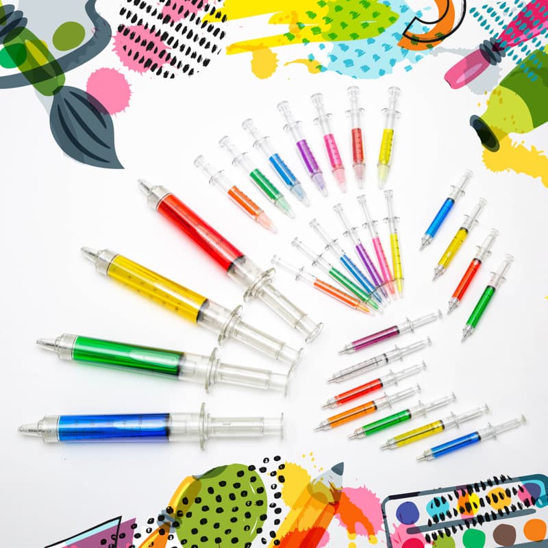 Cute Creative Stationery Fluorescent Pen Ballpoint Pen Needle Tube Shape Office Supplies Novelty Gifts For Kids