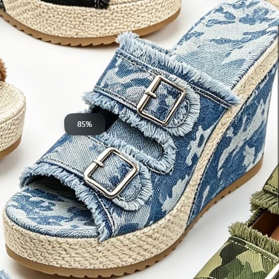 Cross-border Large Size Thick Sole Sandals Spring Summer New Denim Belt Buckle Slip-on Open Toe Beach Sandals Women